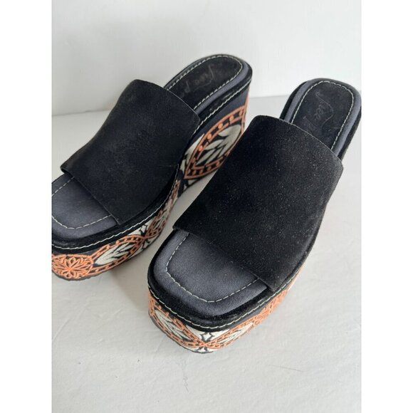 Free People Black Embroidered Tomorrow Wedge Platform Mules Size 37 US 6.5 NEW - Picture 5 of 8